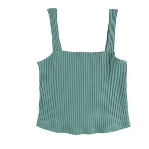 American Eagle Square Neck Green Ribbed Crop Tank Top. NWT FLAW. Small